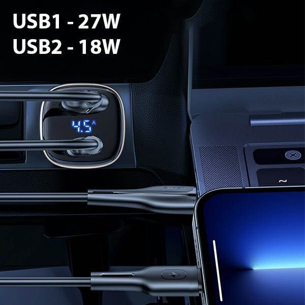 USAMS autós töltő C29 45W 2xUSB-A gyorstöltő világos arany CC154CC01(US-CC154)