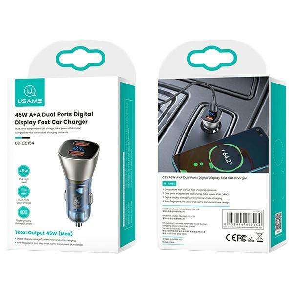 USAMS autós töltő C29 45W 2xUSB-A gyorstöltő világos arany CC154CC01(US-CC154)