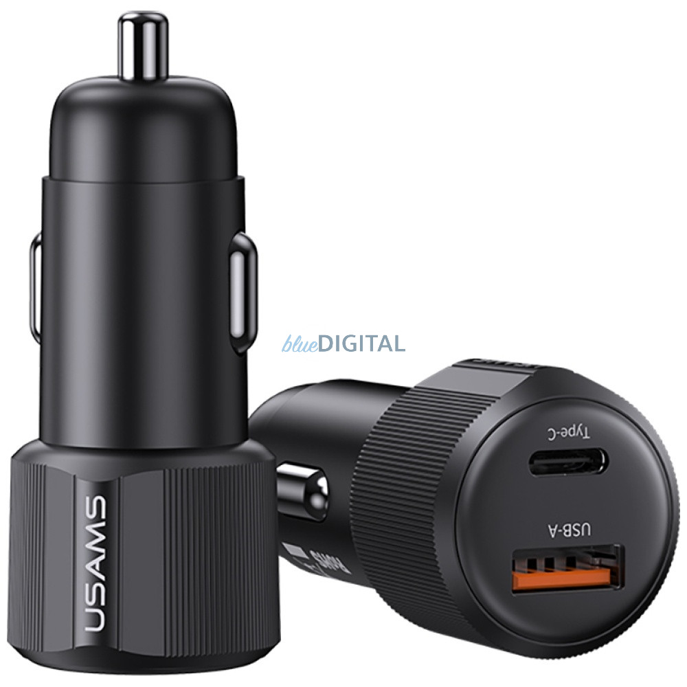 Autótöltő USAMS YT sorozat CC283 60W 1xUSB-A 1xUSB-C fekete