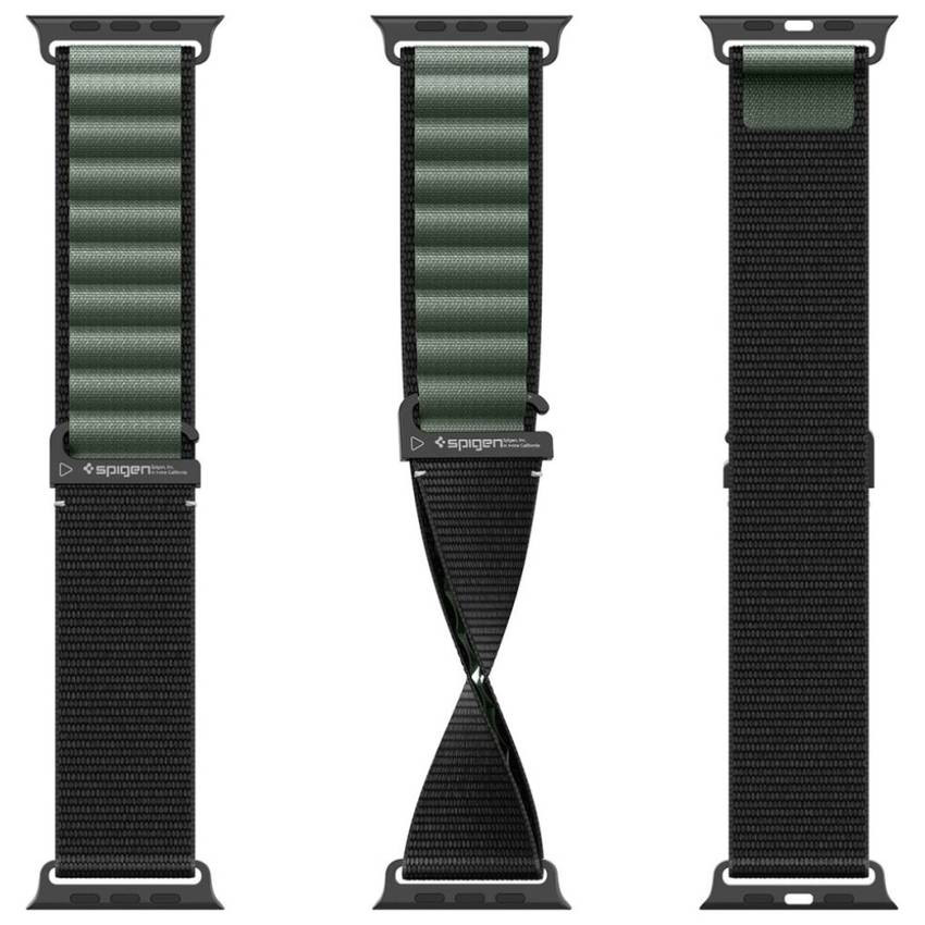 Spigen WBF1 szíj Apple Watch 6/7/8/9/10/11/SE/SE 3/Ultra 1/Ultra 2/ Ultra 3 44/45/46/49mm fekete/zöld