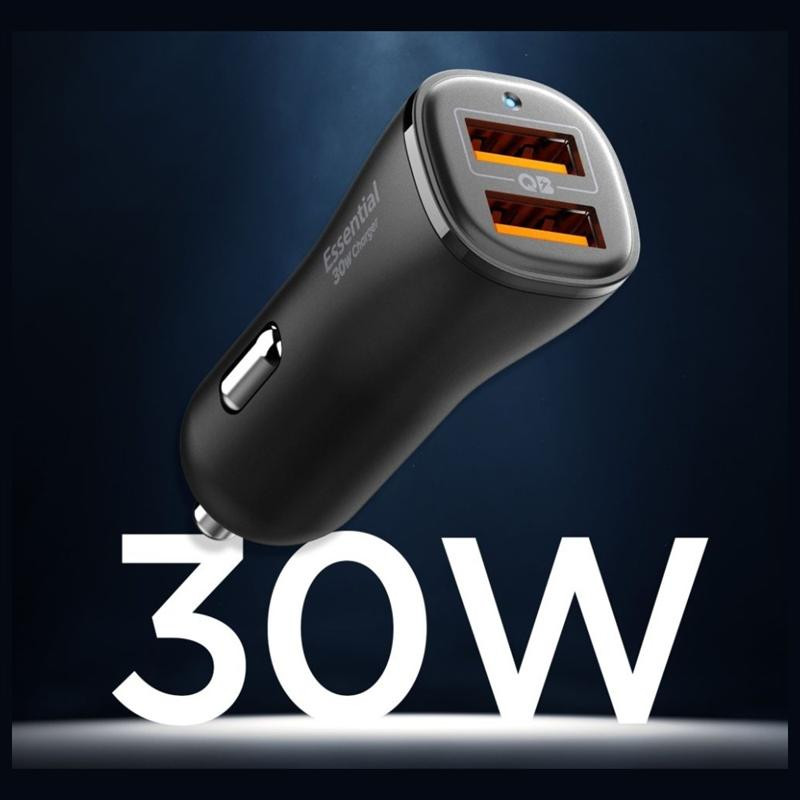 Spigen EV302 Essential autós töltő 2xUSB-A csatlakozással 30W - fekete