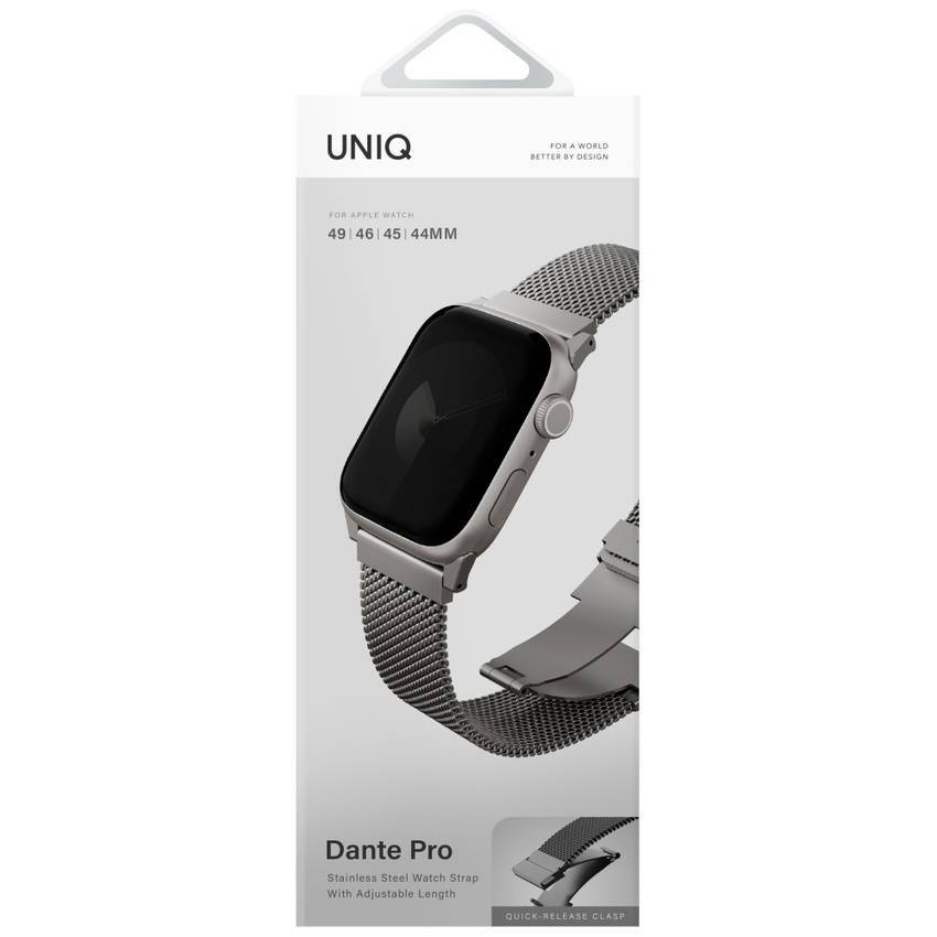 Pánt UNIQ Dante Pro az Apple Watch 49/46/45/44mm-es órájához rozsdamentes acél titánium ezüst