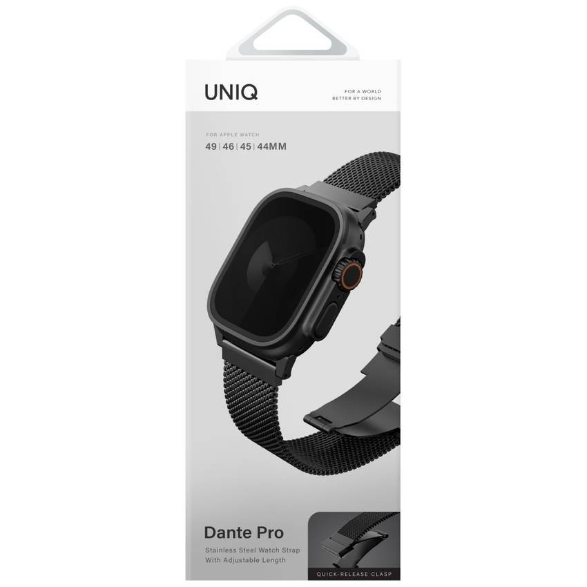 Pánt UNIQ Dante Pro Apple Watch 49/46/45/44mm rozsdamentes acélhoz grafit fekete Pánt UNIQ Dante Pro Apple Watch 49/46/45/44mm rozsdamentes acélhoz grafit fekete