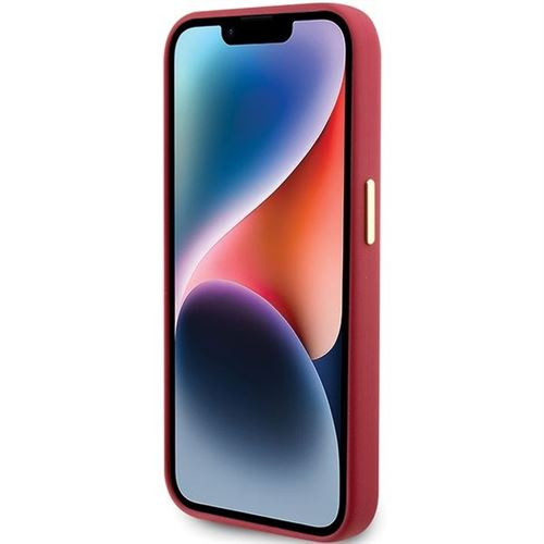 Guess GUHCP15LSMBSLM Silicone Script Metal Logo & Frame tok iPhone 15 Pro - piros