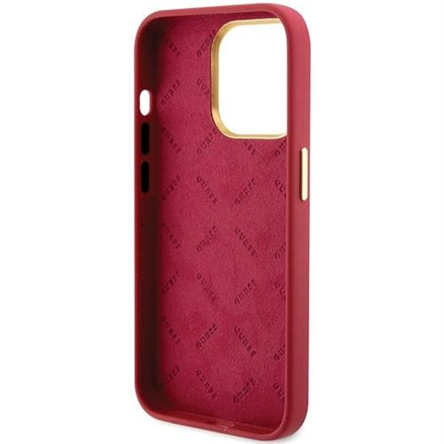 Guess GUHCP15LSMBSLM Silicone Script Metal Logo & Frame tok iPhone 15 Pro - piros