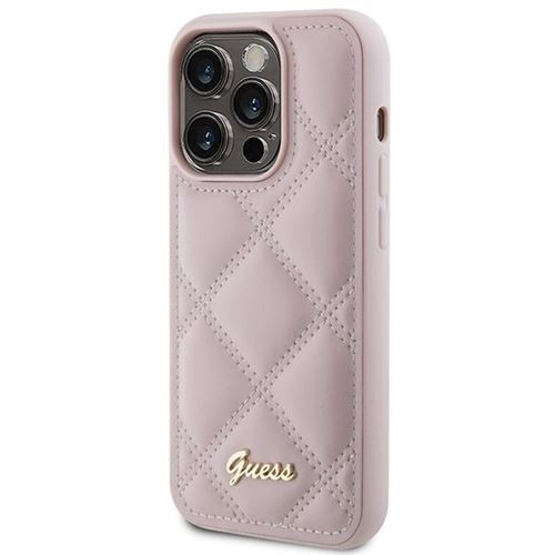 Guess GUHCP15LPSQSQSP Quilted Metal Logo tok iPhone 15 Pro - rózsaszín