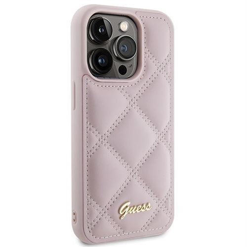 Guess GUHCP15LPSQSQSP Quilted Metal Logo tok iPhone 15 Pro - rózsaszín