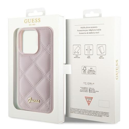 Guess GUHCP15LPSQSQSP Quilted Metal Logo tok iPhone 15 Pro - rózsaszín