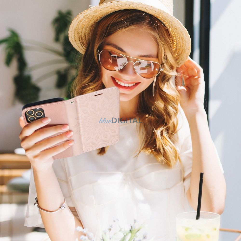 MEZZO könyvtok iPhone 13 mini - rózsaaranyszín "mandala"