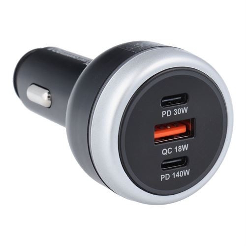 Autós töltő 1xUSB-A és 2xUSB-C csatlakozással 191W - fekete