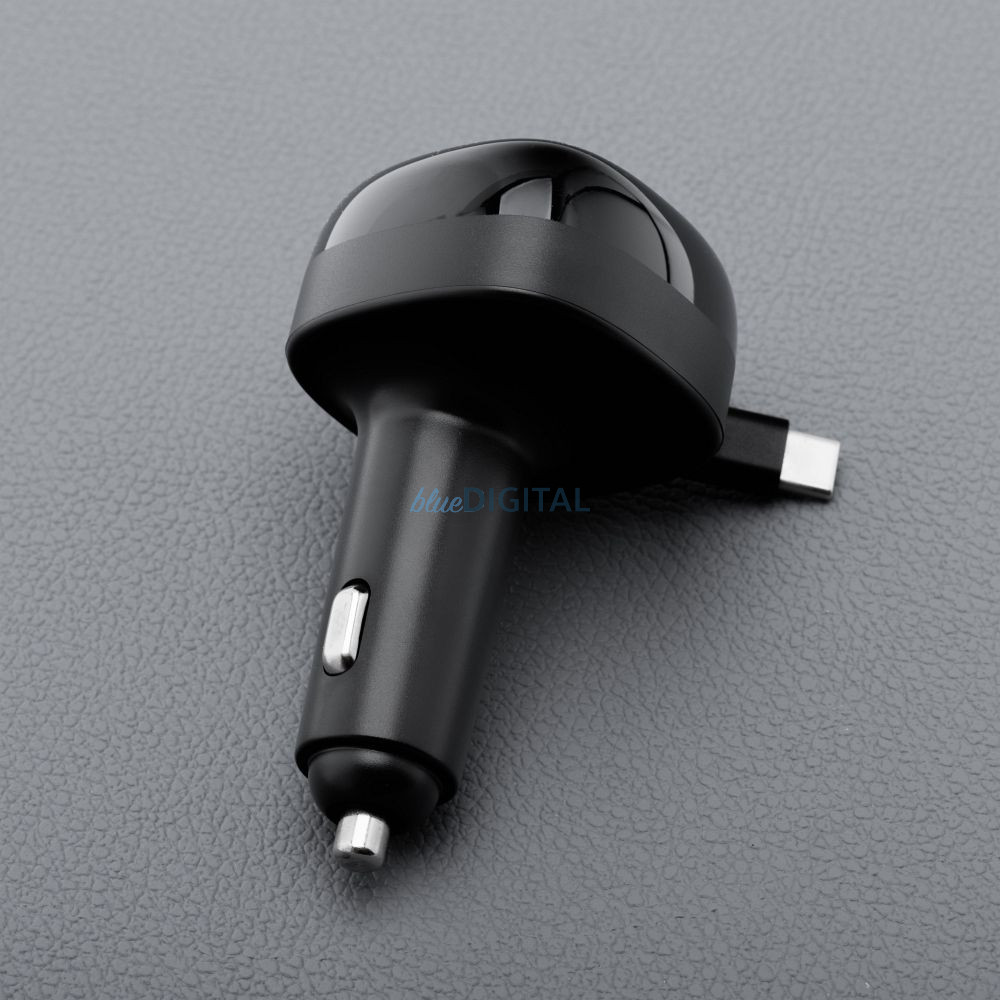FORCELL F-ENERGY Alu autós töltő visszahúzható kábellel C típusú és C típusú + USB-A aljzat PD QC4.0 SFC2.0 3A 75W fekete FORCELL F-ENERGY Alu autós töltő visszahúzható kábellel C típusú és C típusú + USB-A aljzat PD QC4.0 SFC2.0 3A 75W fekete