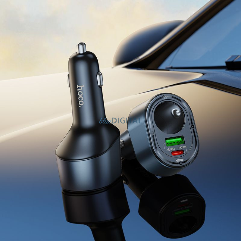 HOCO autós töltő USB-A + C típus + szivargyújtó PD QC3.0 3A 35W Z56 fekete