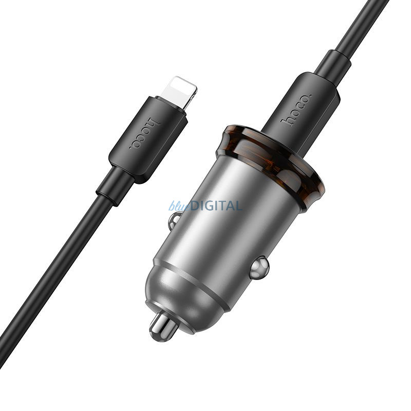HOCO C típusú autós töltő + kábel C típusú Lightning PD QC 30W NZ16 fém szürke