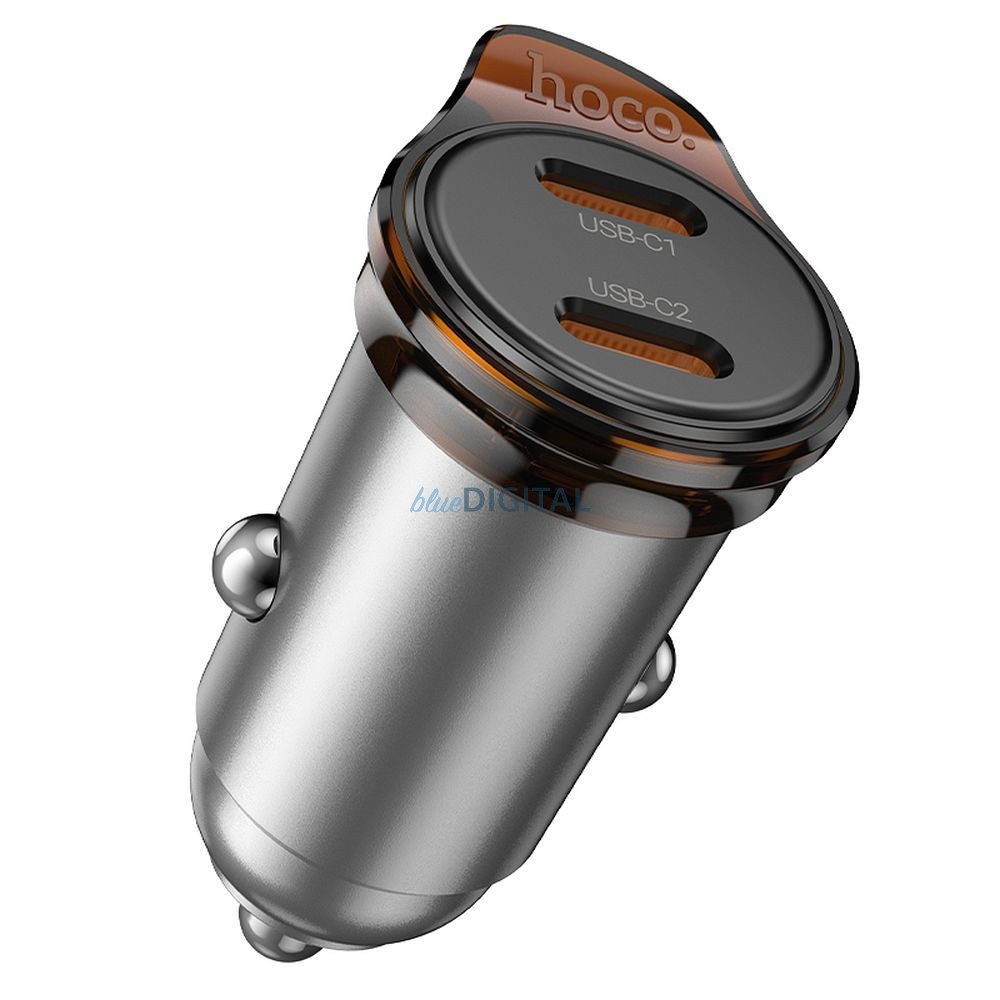 Hoco NZ16B autós töltő 2xUSB-C csatlakozással 45W QC3.0 - fémszürke
