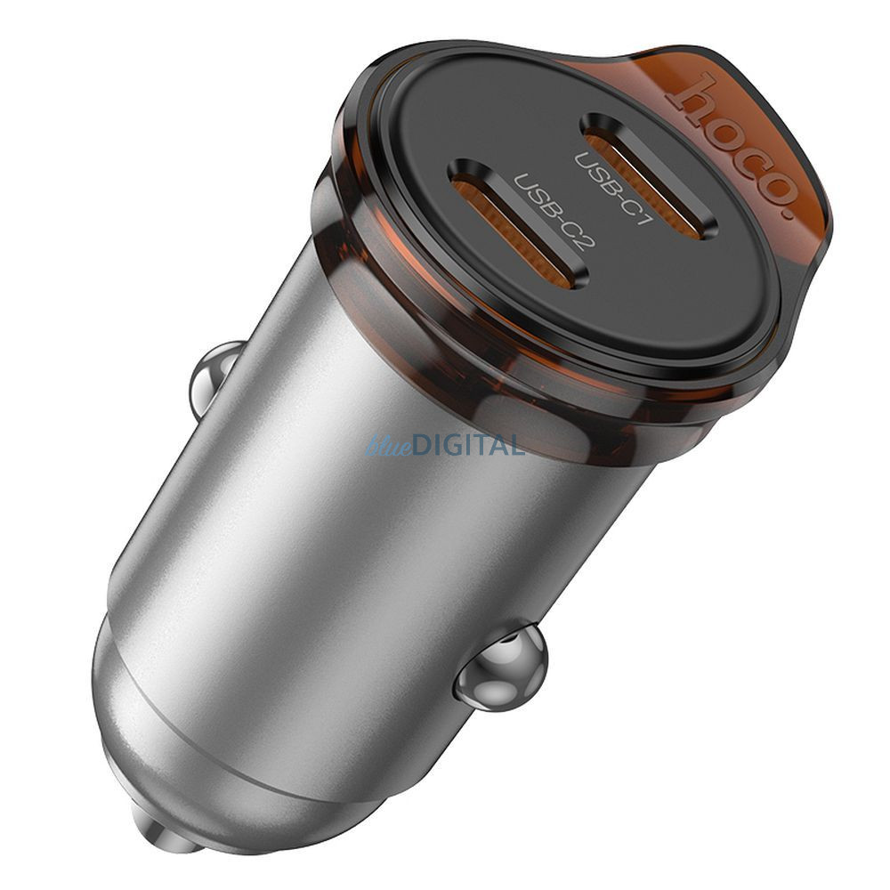 Hoco NZ16B autós töltő 2xUSB-C csatlakozással 45W QC3.0 - fémszürke