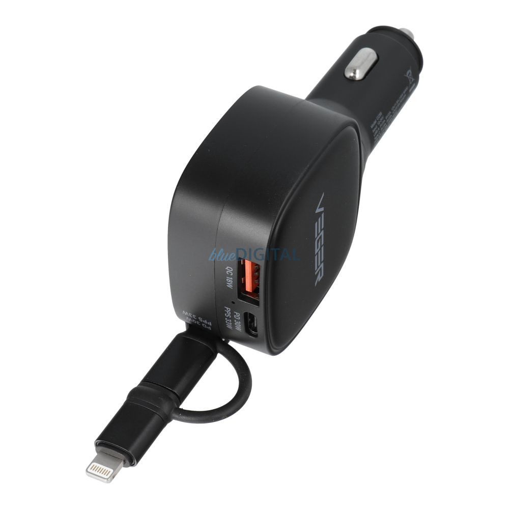 VEGER autós töltő USB C + kábel USB C / Lightning QC PD 84W CC89 fekete
