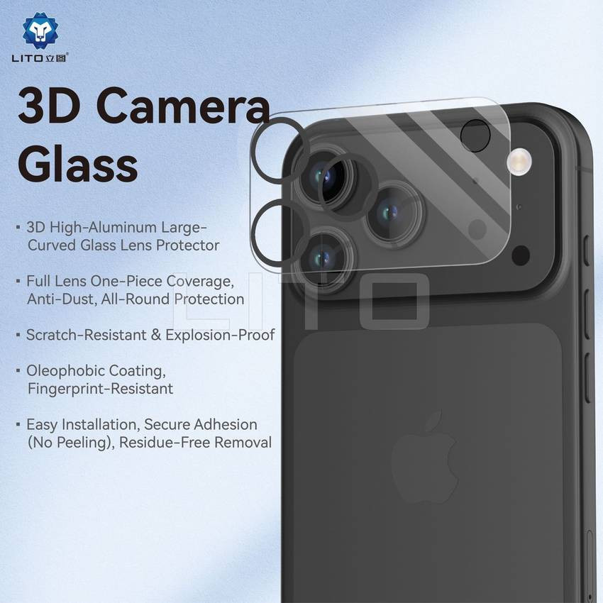 Apple iPhone 17 Air Lito 3D Clear Full Kameravédő Üvegfólia - Halványkék