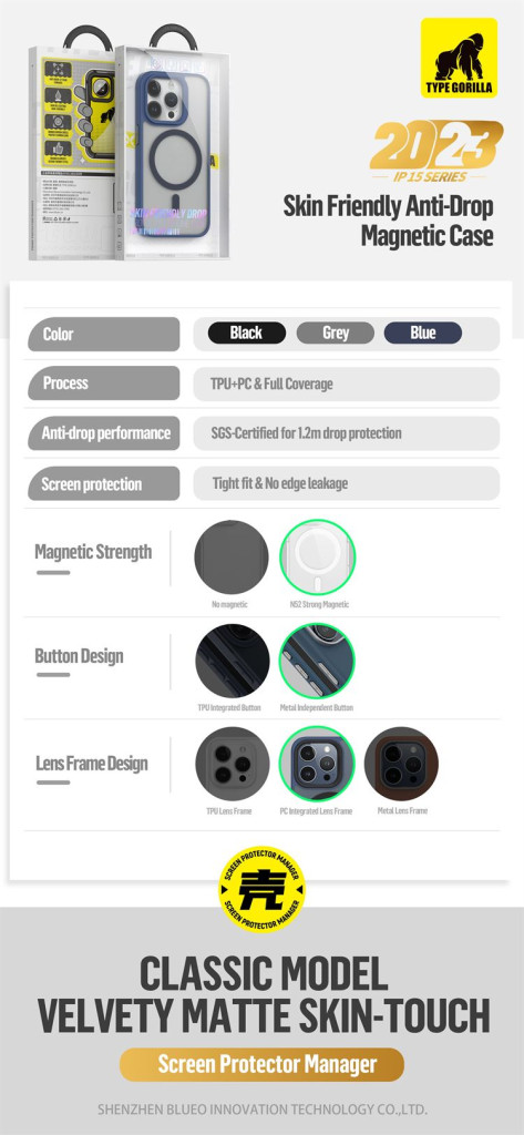 Apple iPhone 15 Pro TG Skin Friendly Drop Magsafe Hátlap - Kék