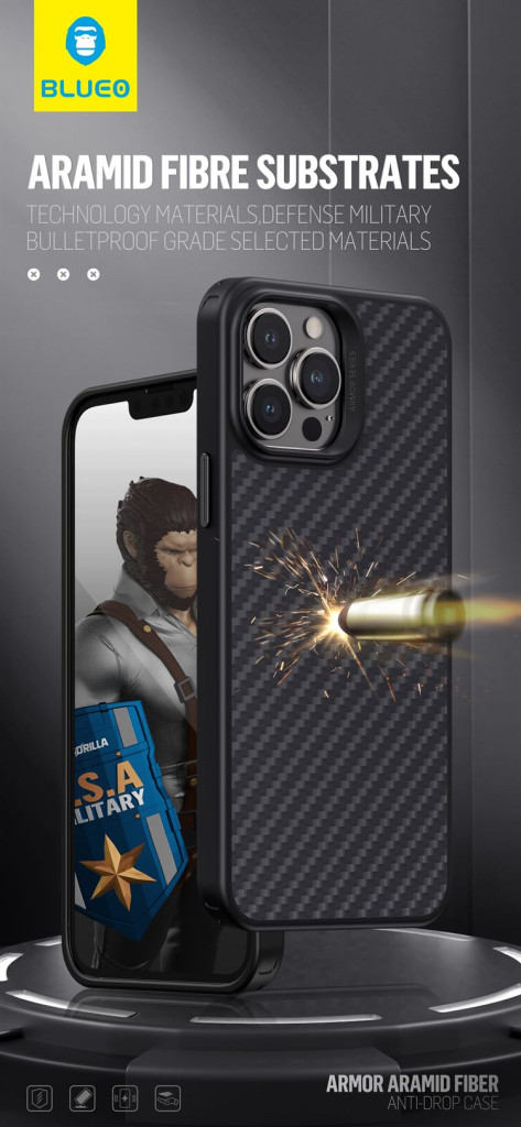 Samsung S24 Blueo Armor Aramid Fiber Hátlap - Fekete