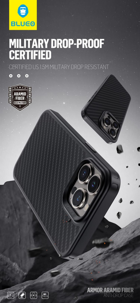Samsung S24 Blueo Armor Aramid Fiber Hátlap - Fekete