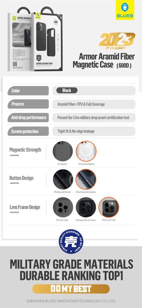 Apple iPhone 15 Pro TG Armor Aramid Fiber (600D) Magsafe Hátlap - Fekete Apple iPhone 15 Pro TG Armor Aramid Fiber (600D) Magsafe Hátlap - Fekete