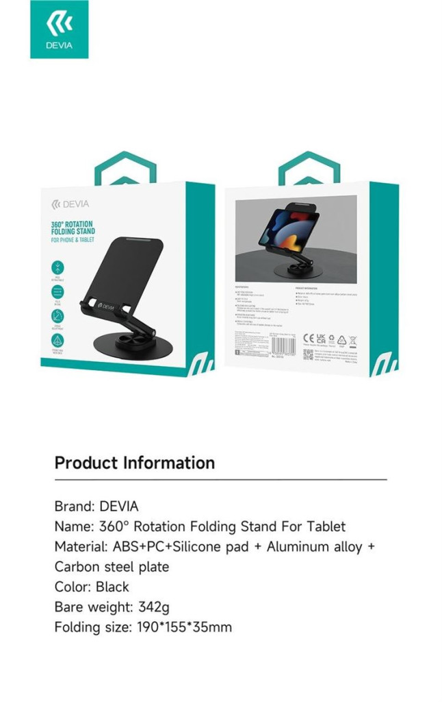 Devia Desktop Folding Asztali Tablet Tartó - Fekete Devia Desktop Folding Asztali Tablet Tartó - Fekete