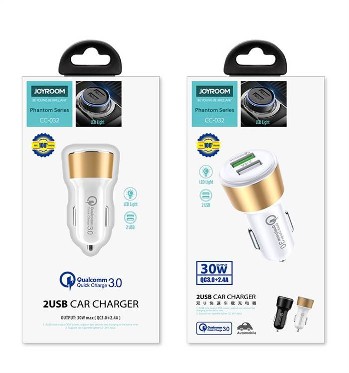 Joyroom CC-032 QC 3.0 30W 2xUSB Autós Töltőfej - Fehér