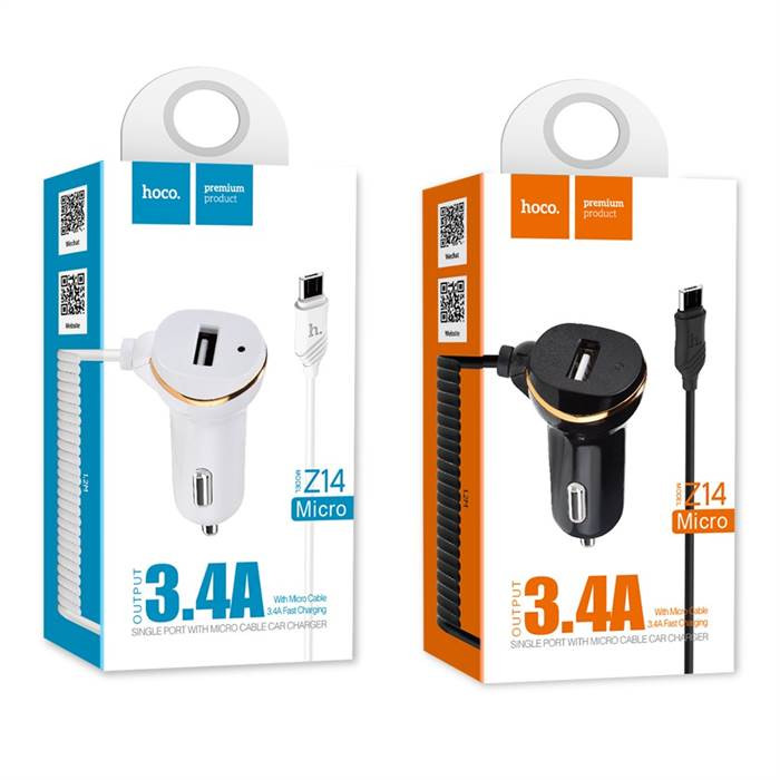 HOCO Z14/Micro USB 3.4A + 1xUSB Autós töltő - Fehér
