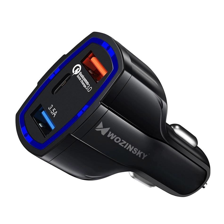 Univerzális autós töltő 2x USB / Type-c Usb C Quick Charge 3.0 QC3.0 fekete (WCC-01)