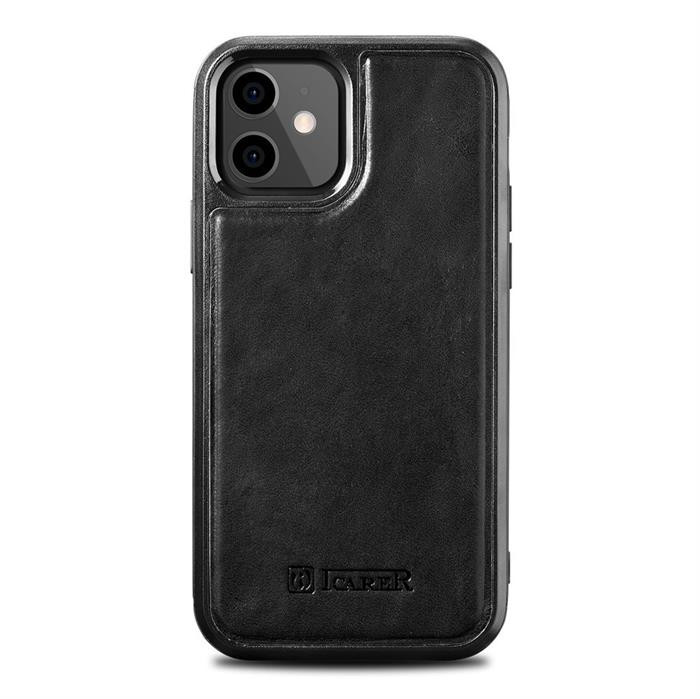 Kožené voskové puzdro iCarer potiahnuté prírodnou kožou pre iPhone 12 mini čierne (ALI1204-BK)