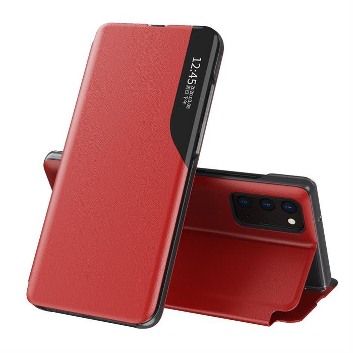 Eco Leather View tok elegáns Bookcase kihajtható tok kitámasztóval Samsung Galaxy A72 4G piros