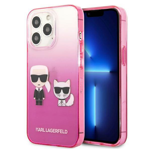 Karl Lagerfeld KLHCP13LTGKCP iPhone 13 Pro / 13 6,1" keménytok rózsaszín színátmenetes ikonikus Karl & Choupette tok