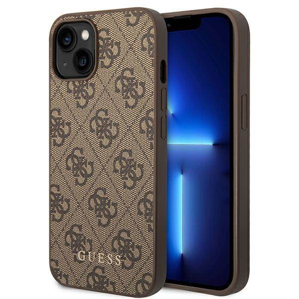 Guess GUHCP14SG4GFBR iPhone 14 6.1" barna keménytok 4G fém arany logóval