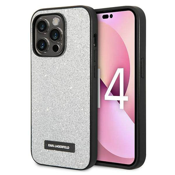 Karl Lagerfeld KLHCP14XG2ELS iPhone 14 Pro Max 6,7" keménytok ezüst Glitter Plaque logós tok