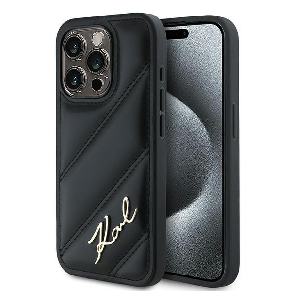 Karl Lagerfeld KLHCP15LPQDSMGK Diagonal Quilted Script tok iPhone 15 Pro - fekete Karl Lagerfeld KLHCP15LPQDSMGK Diagonal Quilted Script tok iPhone 15 Pro - fekete