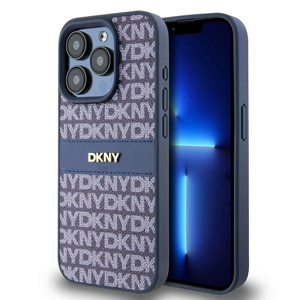 DKNY DKHCP15LPRTHSLB Leather Mono Stripe & Metal Logo tok iPhone 15 Pro - kék