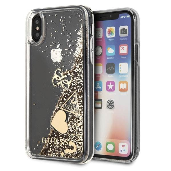 Guess GUHCPXGLHFLGO iPhone X/Xs arany csillogó szivecskés keménytok