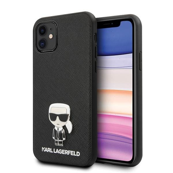 Karl Lagerfeld KLHCN61IKFBMBK iPhone 11 6,1" / Xr keménytok fekete Saffiano ikonikus Metal