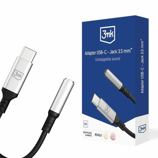 3MK Adapter USB-C - 3,5 mm-es jack csatlakozó fekete 3MK Adapter USB-C - 3,5 mm-es jack csatlakozó fekete