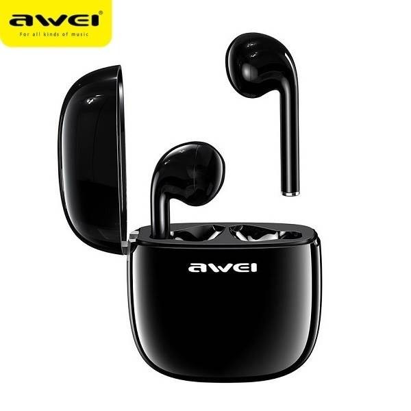 AWEI Bluetooth fülhallgató 5.0 T28 TWS + dokkolóállomás fekete