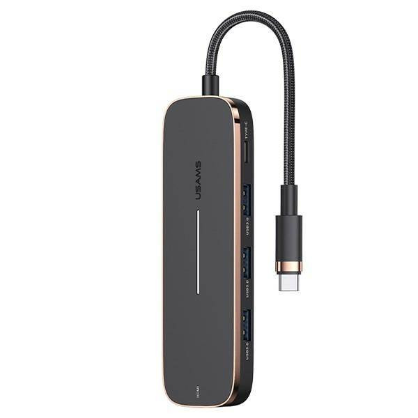 USAMS adapter HUB 3xUSB + USB-C + HDMI fekete