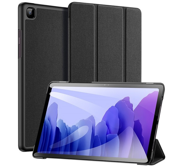 DUX DUCIS DOMO tok álló, bőr hatású (aktív FLIP, oldalra nyíló, TRIFOLD, asztali tartó, textil minta) FEKETE Samsung Galaxy Tab A7 10.4 (2020) WIFI SM-T500, Samsung Galaxy Tab A7 10.4 (2020) LTE SM-T505, Samsung Galaxy Tab A7 10.4 (2022) WIFI SM-T503