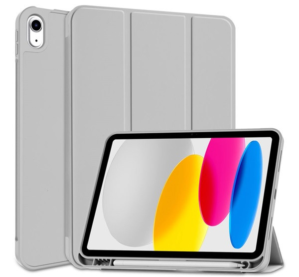 Tok álló, bőr hatású (aktív FLIP, oldalra nyíló, TRIFOLD, asztali tartó, ceruza tartó) SÖTÉTSZÜRKE Apple IPAD 10.9 (2022)