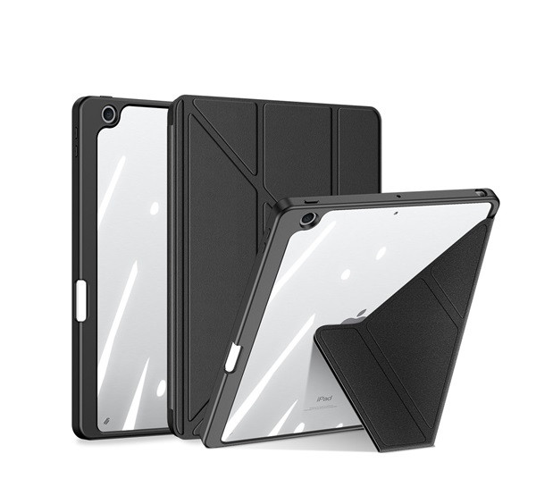 DUX DUCIS MAGI ORIGAMI tok álló, bőr hatású (aktív FLIP, oldalra nyíló, TRIFOLD, asztali tartó, ceruza tartó) FEKETE Apple IPAD 10.9 (2022)