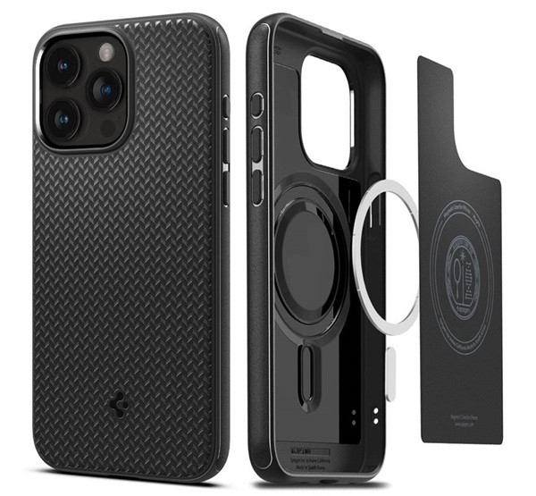 SPIGEN MAG ARMOR műanyag telefonvédő (közepesen ütésálló, Apple Magsafe kompatibilis, csíkos minta) FEKETE Apple iPhone 15 Pro