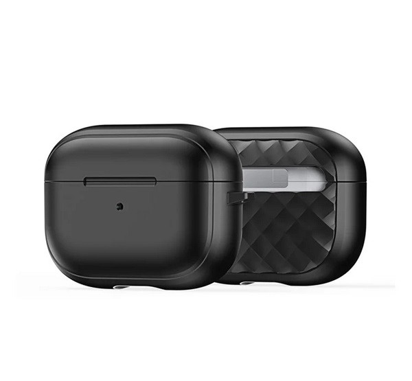 DUX DUCIS PECC szilikon tok (ütésállóság, karabíner, rombusz) FEKETE Apple AirPods Pro 2
