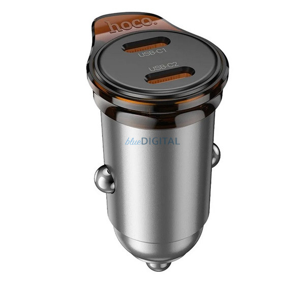 HOCO NZ16B autós töltő 2 Type-C aljzat (45W, PD gyorstöltő 3.0) SÖTÉTSZÜRKE