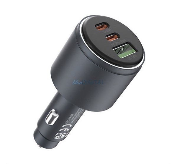 DEVIA EXTREME METAL autós töltő USB+2 Type-C aljzat (65W, PD gyorstöltő 3.0) FEKETE