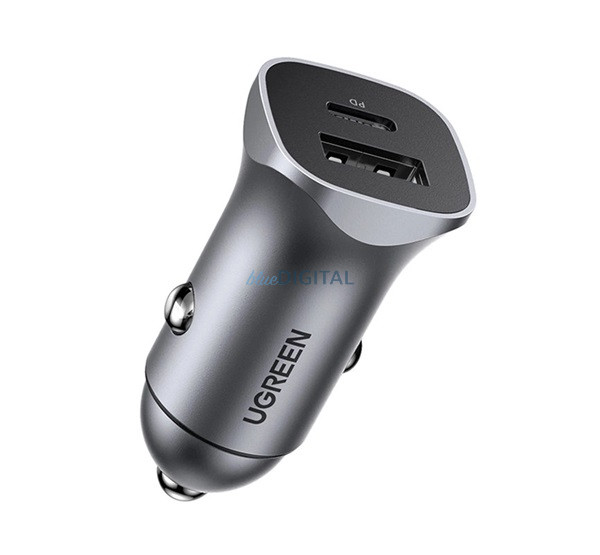 UGREEN CD130 autós töltő USB+Type-C aljzat (24W, gyorstöltő) SÖTÉTSZÜRKE