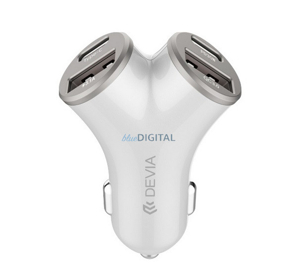 DEVIA EXTREME METAL autós töltő 2 USB+2 Type-C aljzat (48W, PD gyorstöltő 3.0) EZÜST